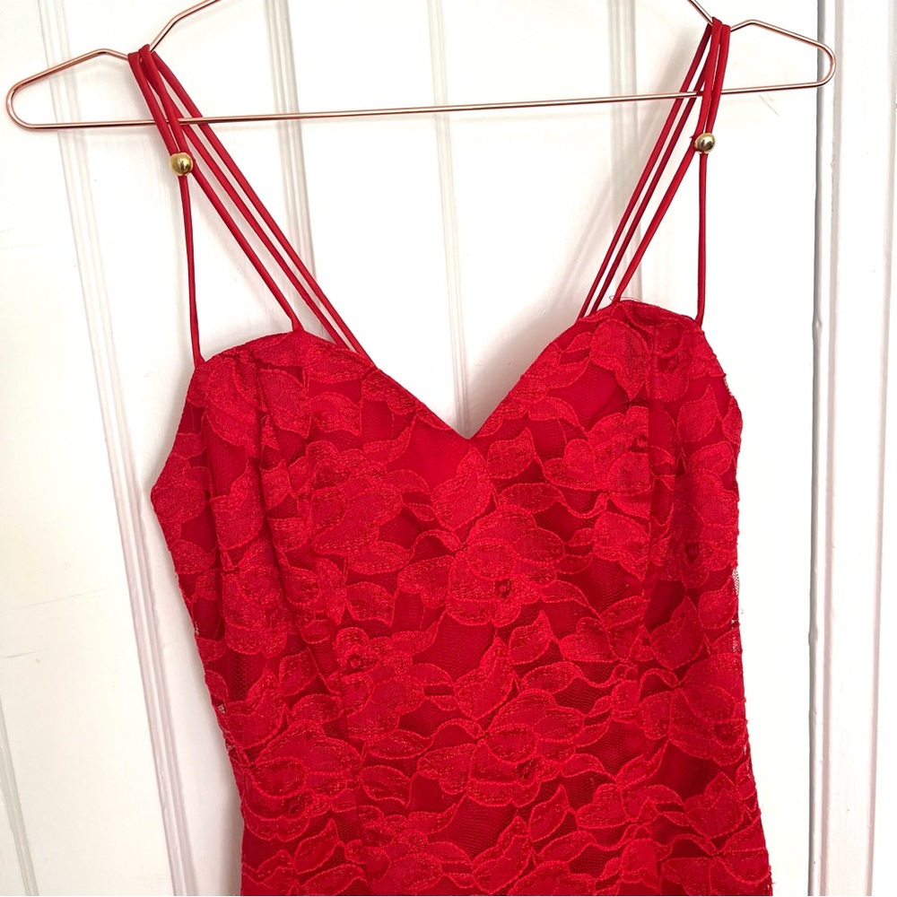 Vintage 80s Red Lace and lace-up Mini Cocktail Dress Size 7/8 - S/M